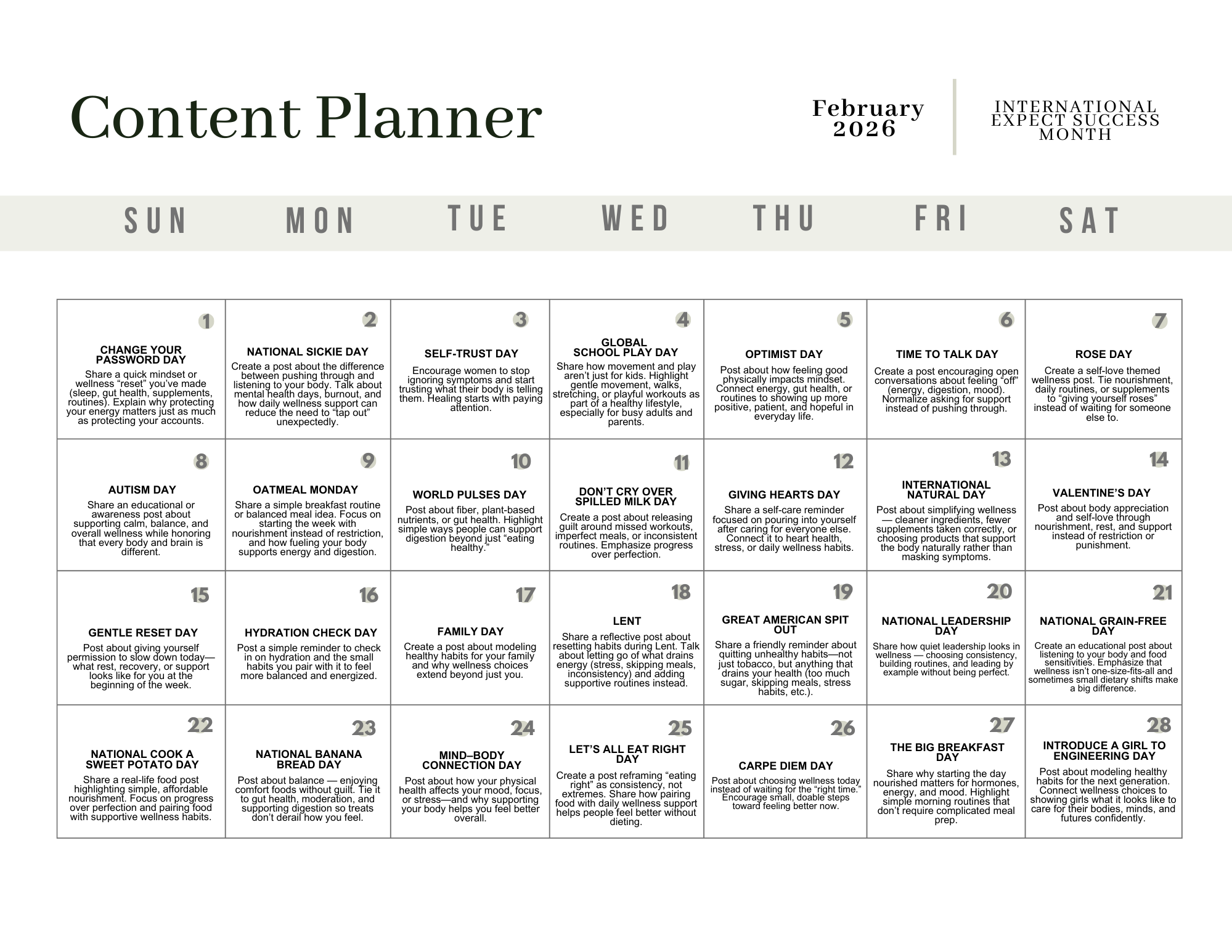 Monthly Content Calendar - February 2026