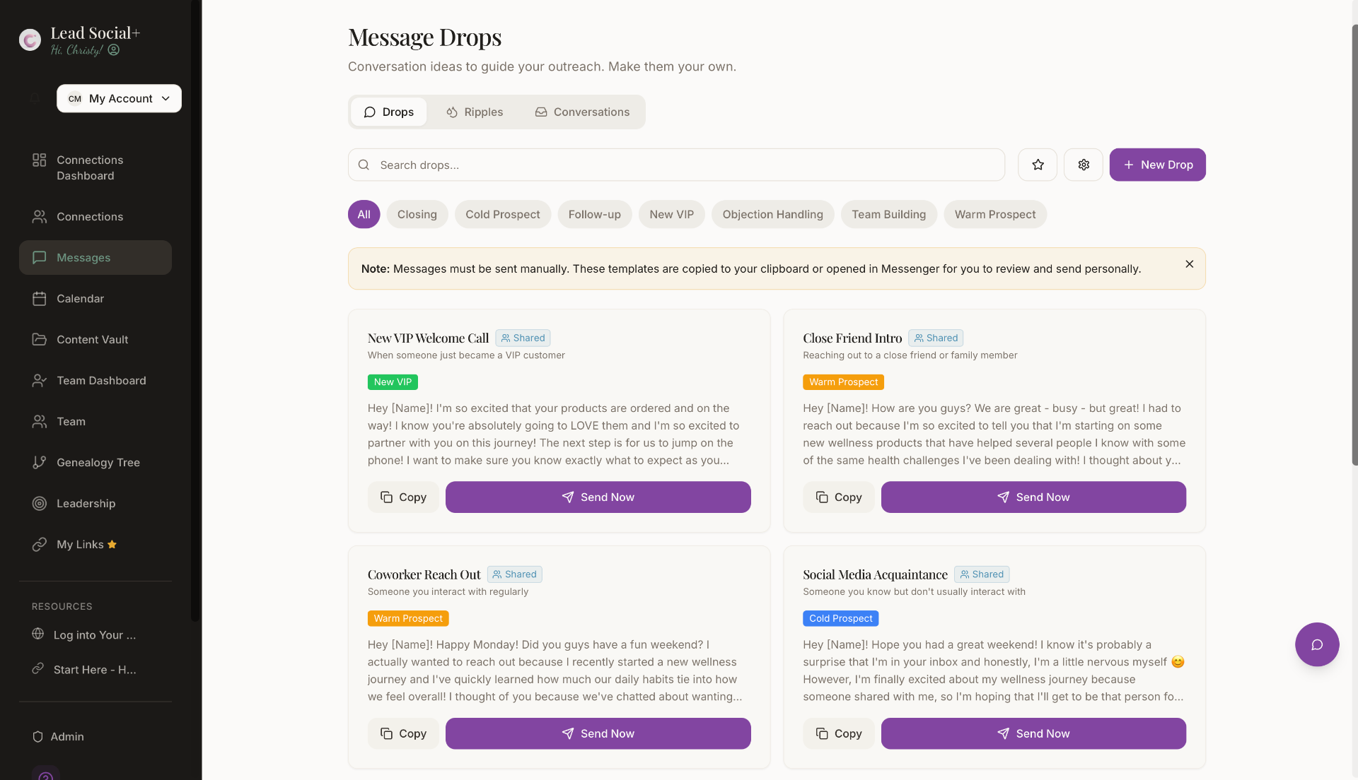 Message Drops Desktop Dashboard